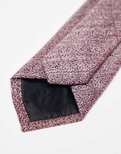 ASOS DESIGN linen look tie in burgundy, 2 of 3