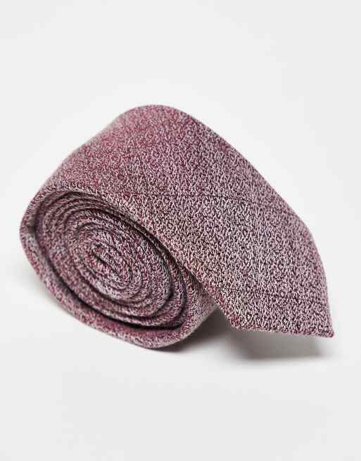 ASOS DESIGN linen look tie in burgundy, 3 of 3