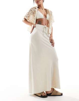 ASOS DESIGN ASOS DESIGN linen look tie waist bias maxi skirt in natural-Neutral