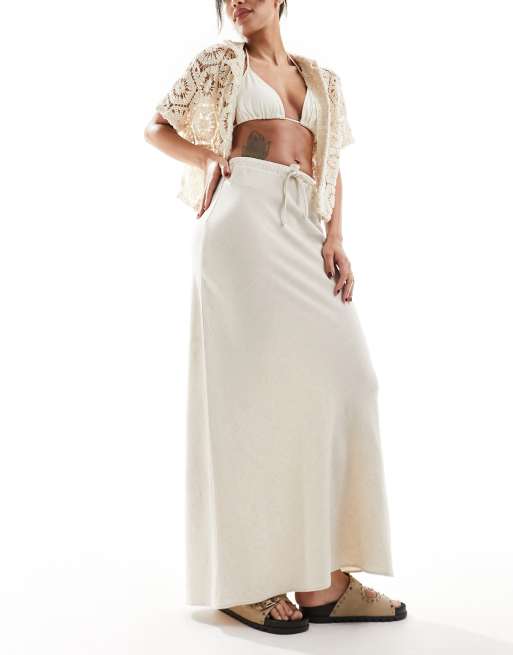 ASOS DESIGN linen look tie waist bias maxi skirt in natural ASOS