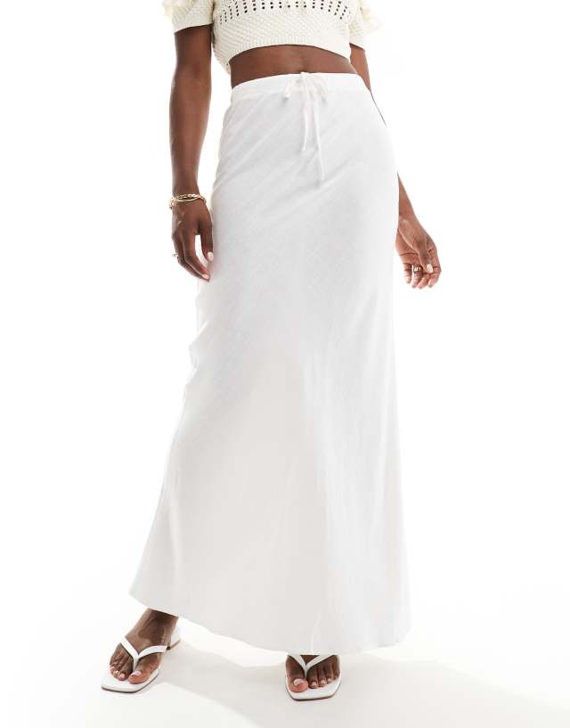 ASOS DESIGN - linen look tie waist bias maxi skirt in white