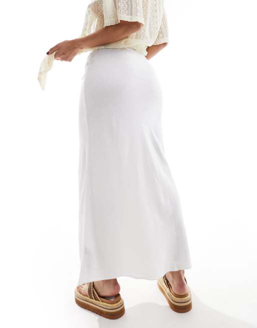 ASOS DESIGN linen look tie waist bias midi skirt in white ASOS