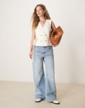 [ASOS DESIGN] ASOS DESIGN linen look tie waistcoat in off white-Neutral 14 off white