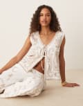 [ASOS DESIGN] ASOS DESIGN linen look top with embroidery in white (part of a set) S white