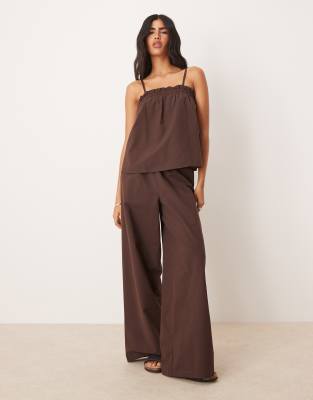 Asos Design Linen Look Trapeze Cami Top In Brown