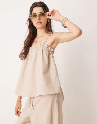 Asos Design Linen Look Trapeze Cami Top In Neutral