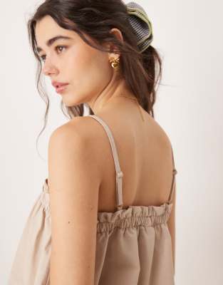 Asos Design Linen Look Trapeze Cami Top In Neutral