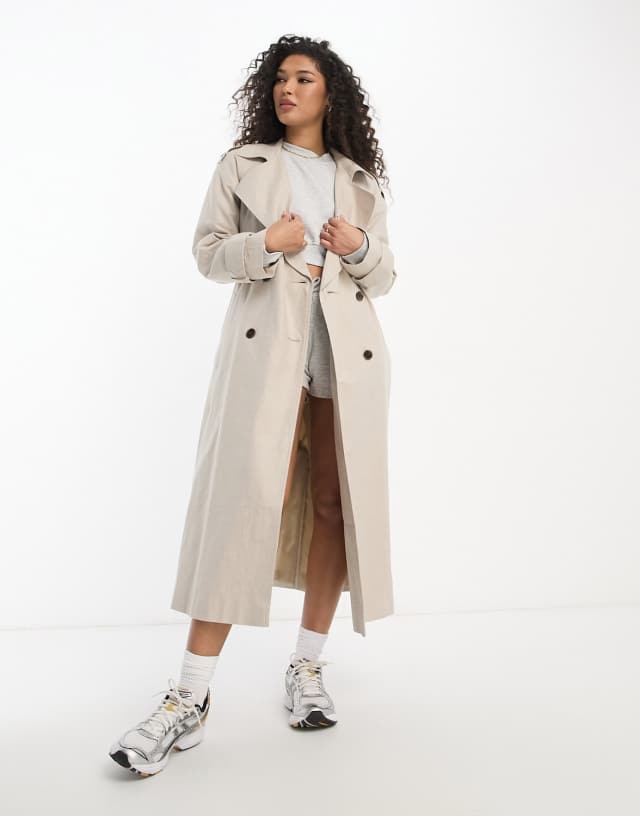 ASOS DESIGN linen look trench coat in natural