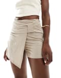 [ASOS DESIGN] ASOS DESIGN linen look twist front skort in stone-Neutral 18 Stone