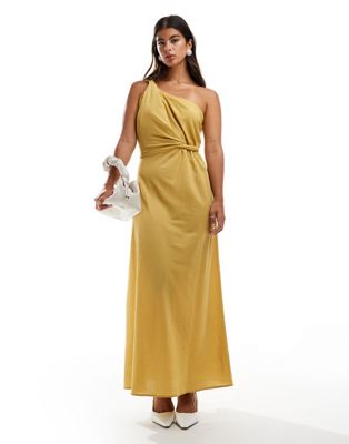 ASOS DESIGN linen look twist one shoulder dress Sale