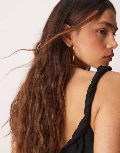 ASOS DESIGN linen look twist strap bias maxi dress in black - view 2