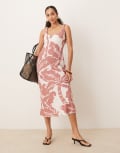 [ASOS DESIGN] ASOS DESIGN linen look twist strap bias midi dress in blown out palm print-Multi 6 Blown out palm print