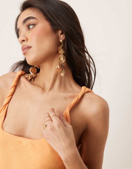 ASOS DESIGN linen look twisted strap bias cut maxi dress in papaya
