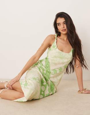Shop Asos Design Linen Look Twisted Strap Bias Cut Maxi Dress