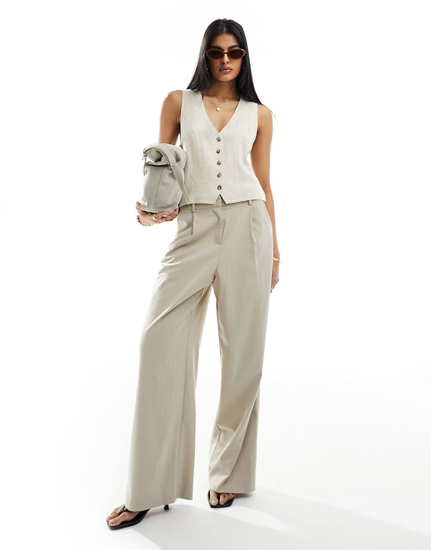 Asos Design Linen Look Vest In Natural-neutral