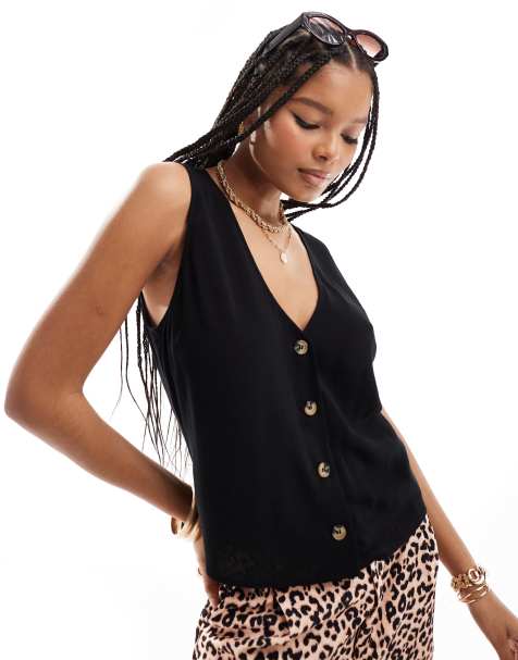 ASOS DESIGN linen look waistcoat in black - view 1