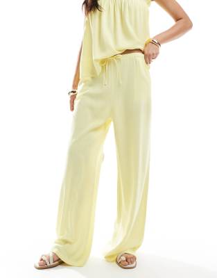 Asos Design Linen Look Wide Leg Pants In Yellow