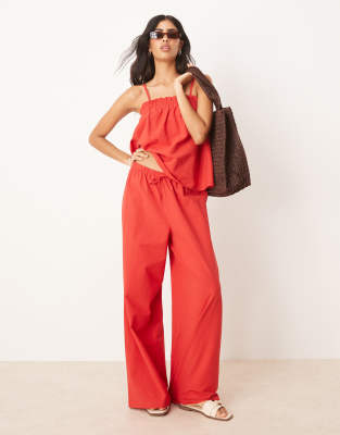 Asos Design Linen Look Wide Leg Pants In Red