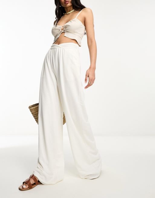 ASOS DESIGN linen look wide leg pants in white