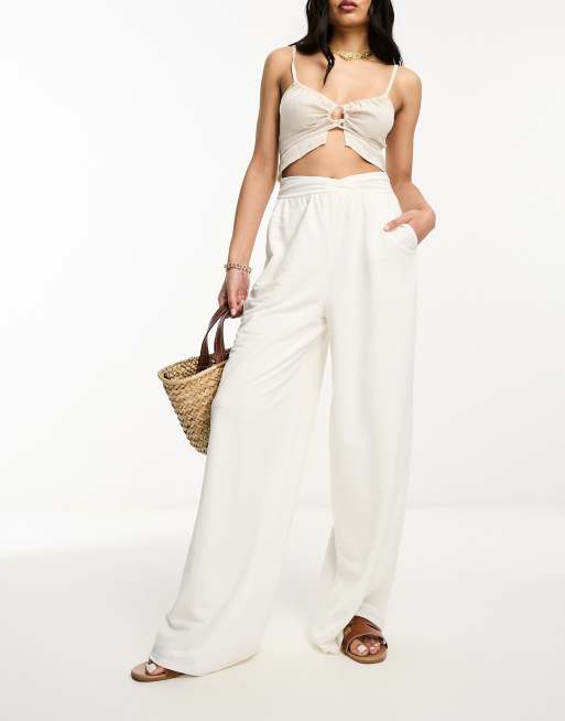 ASOS DESIGN linen look wide leg trouser in white ASOS