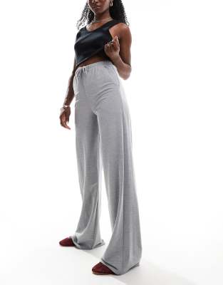 ASOS DESIGN linen look wide leg trousers in charcoal-Grey