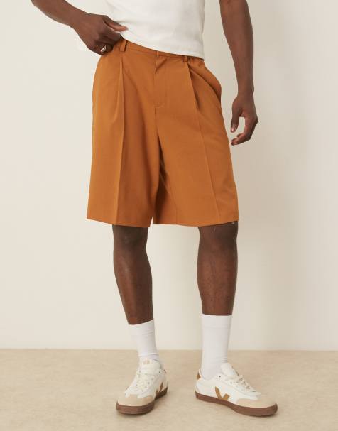 ASOS DESIGN linen look wide suit short in rust - view 1