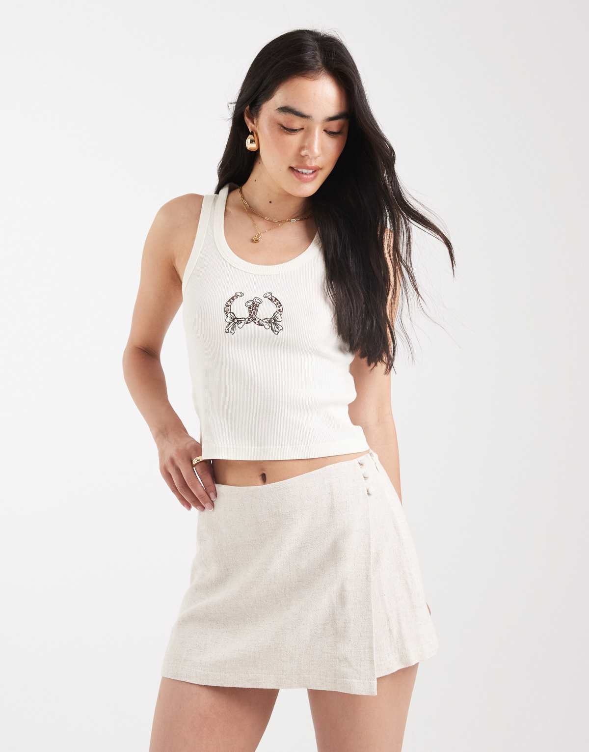 ASOS DESIGN linen look wrap skort in natural
