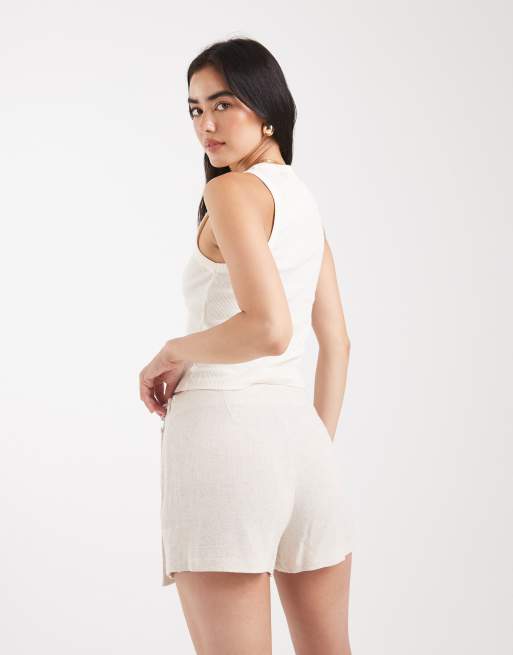 ASOS DESIGN linen look wrap skort in natural, 3 of 5