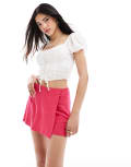 [ASOS DESIGN] ASOS DESIGN linen look wrap skort in pink 16 pink