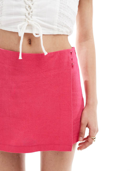 ASOS DESIGN linen look wrap skort in pink, 5 of 5