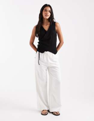 Asos Design Linen Look Wrap Tie Detail Vest In Black