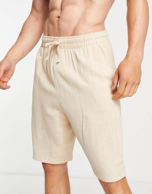 ASOS DESIGN linen lounge shorts in beige