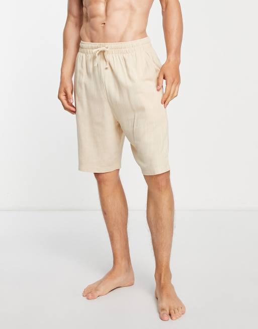 ASOS DESIGN linen lounge shorts in beige