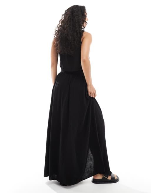 ASOS DESIGN linen maxi skirt with button front detail in black (part of a set), 4 of 5