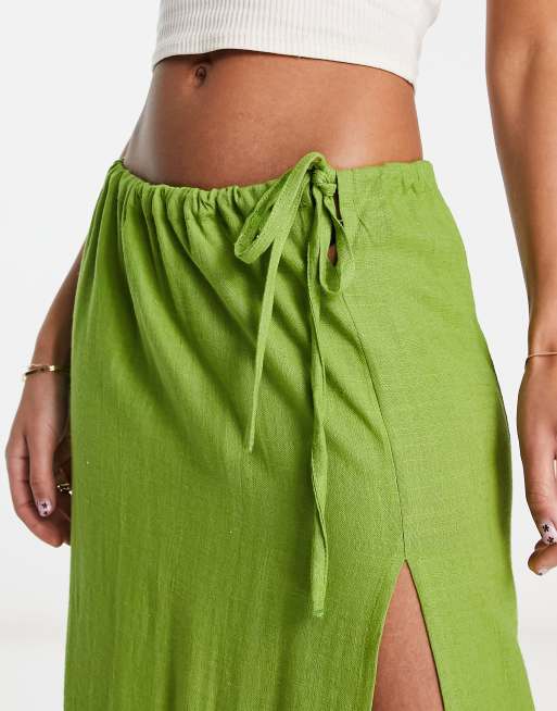 Green maxi skirt linen sale