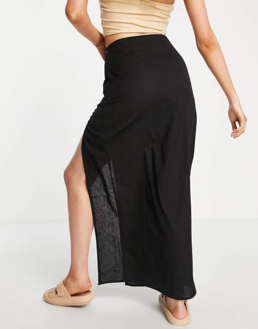 Long black hotsell linen skirt