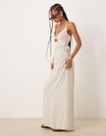 [ASOS DESIGN] ASOS DESIGN linen maxi sundress with bralet cut out in oat-Neutral 14 Oat