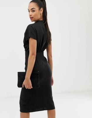 asos black linen dress