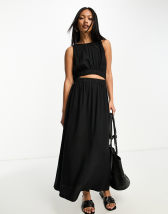 ASOS DESIGN crochet insert cotton poplin maxi dress in black | ASOS