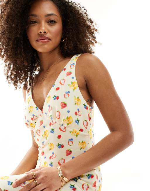 ASOS DESIGN linen mini dress in fruit print