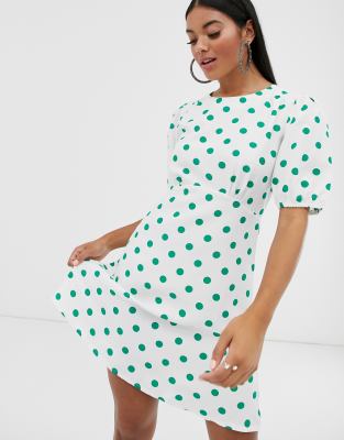 white and green polka dot dress