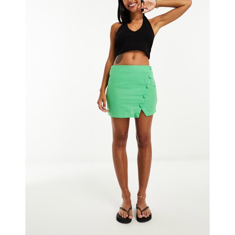 ASOS DESIGN linen mini skirt with asymmetric button detail in