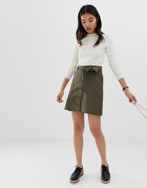 ASOS DESIGN linen mini skirt with button through detail | ASOS