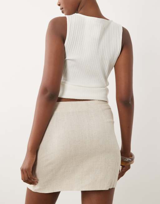ASOS DESIGN linen mini skirt with hem twist in neutral, 2 of 5