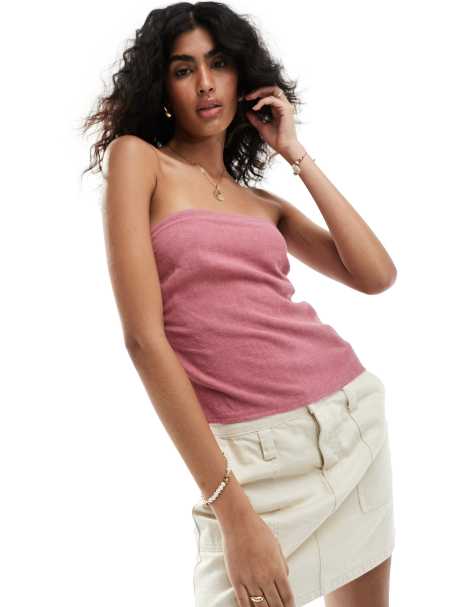 ASOS DESIGN linen look bandeau top in rose