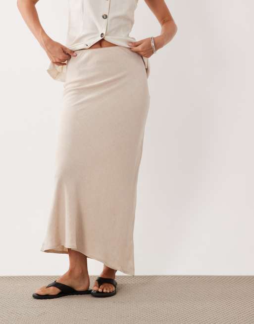 ASOS DESIGN linen mix bias midaxi skirt in stone, 2 of 5