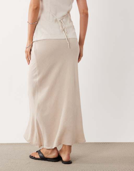 ASOS DESIGN linen mix bias midaxi skirt in stone, 4 of 5
