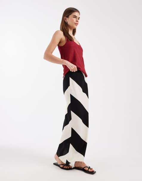 ASOS DESIGN linen mix bias midaxi skirt in stripe - view 1