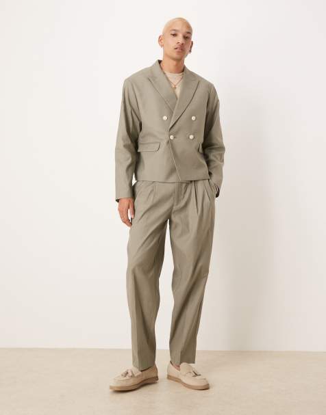 ASOS DESIGN linen mix boxy blazer in khaki - view 1