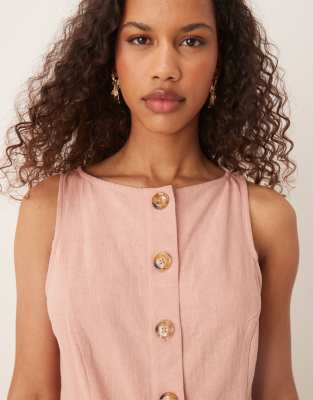 Asos Design Linen Mix Button Front Vest In Pink